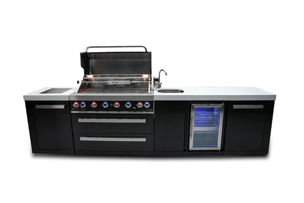 Mont Alpi 805 Black Stainless Steel Island with Beverage Center / 6-Burner Grill, 2 Infrared Burners, Sink, Fridge (Demonstration Purposes Only - Not For Sale)