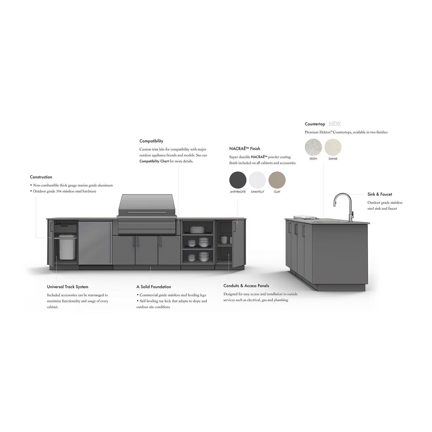 Urban Bonfire Horizon 40 Outdoor Kitchen w/ Blaze Premium LTE Natural Gas Grill, Refrigerator, Keon Dekton Countertop & Clay Finish - B-Horizon-40-Blaze-Keon-Clay (Demonstration Purposes Only - Not For Sale)